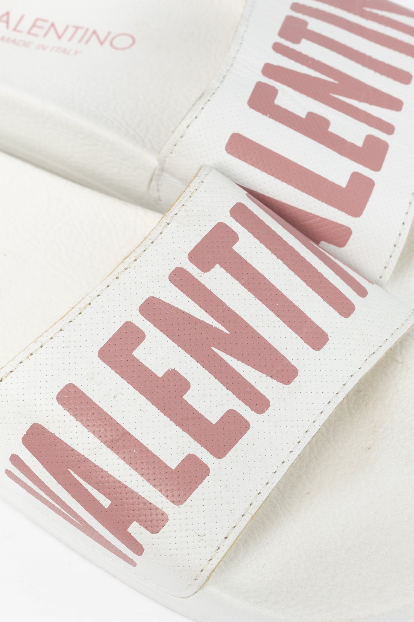 Valentino by Mario Valentino Irene "White Pink" Logo Slide Sandals