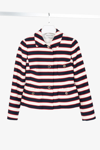 Valentino Resort 2014 White & Navy Striped Wool & Silk Peplum Jacket