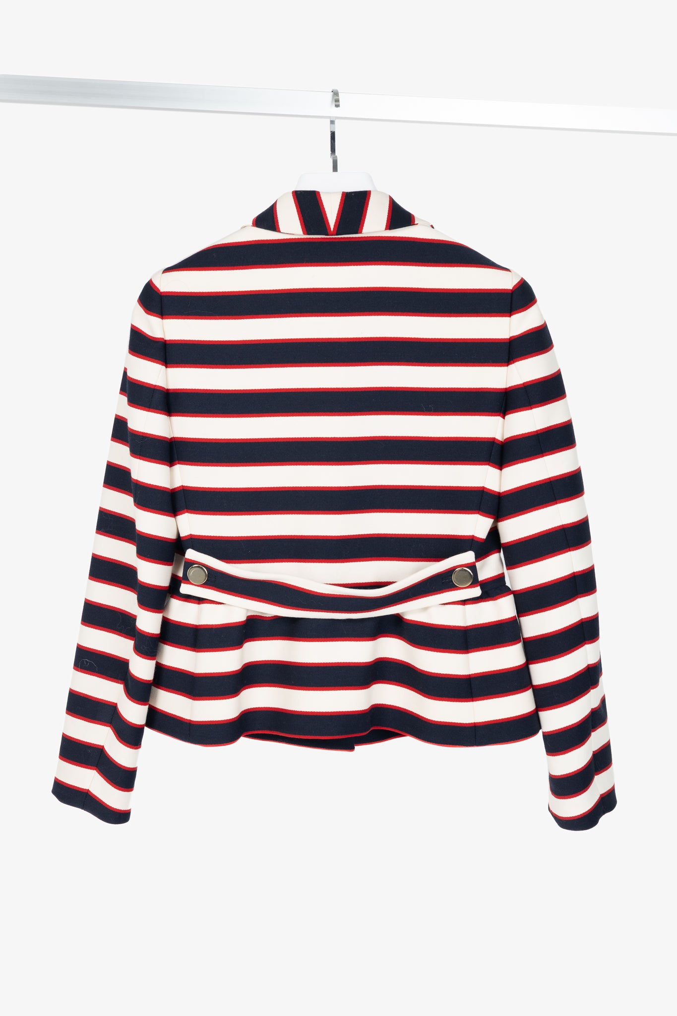 Valentino Resort 2014 White & Navy Striped Wool & Silk Peplum Jacket