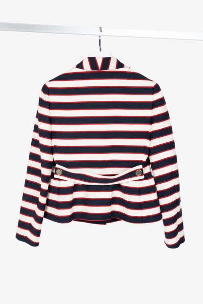 Valentino Resort 2014 White & Navy Striped Wool & Silk Peplum Jacket
