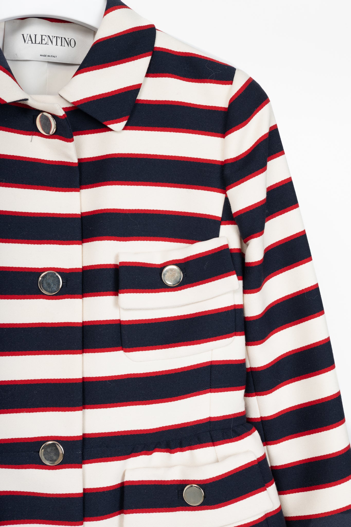 Valentino Resort 2014 White & Navy Striped Wool & Silk Peplum Jacket