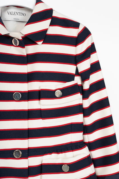 Valentino Resort 2014 White & Navy Striped Wool & Silk Peplum Jacket