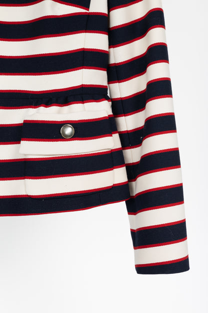 Valentino Resort 2014 White & Navy Striped Wool & Silk Peplum Jacket