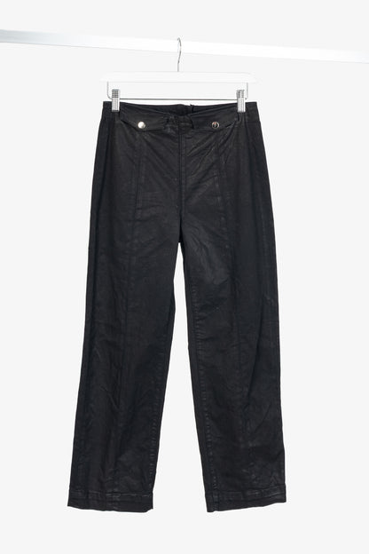 Veronica Beard Brinley Black Coated Wide Crop Extra High Rise Jeans