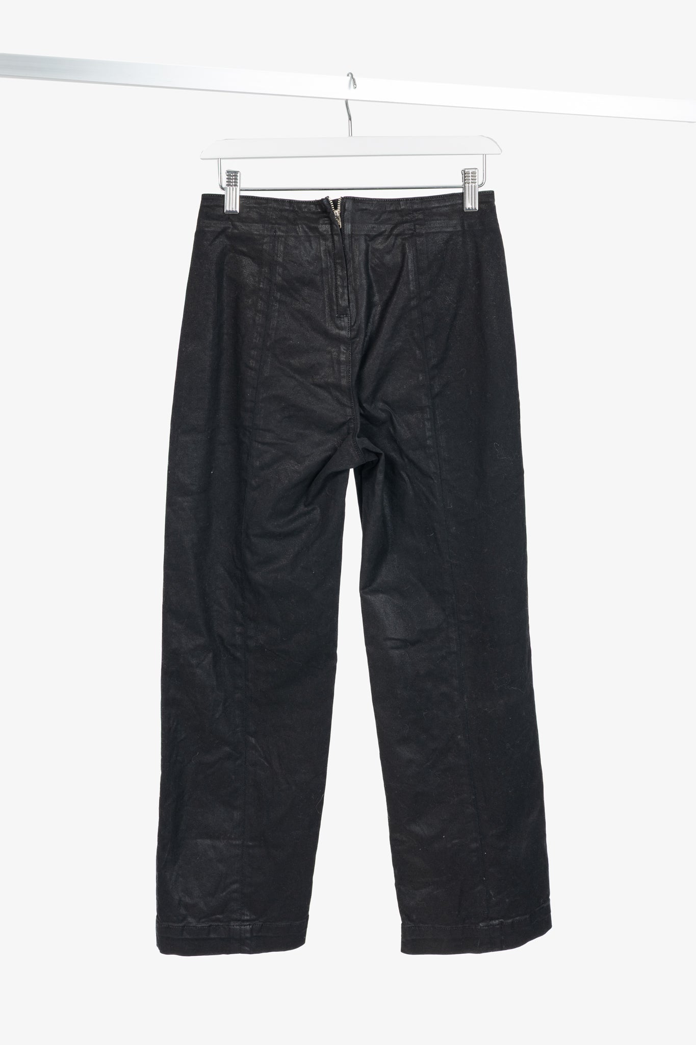 Veronica Beard Brinley Black Coated Wide Crop Extra High Rise Jeans
