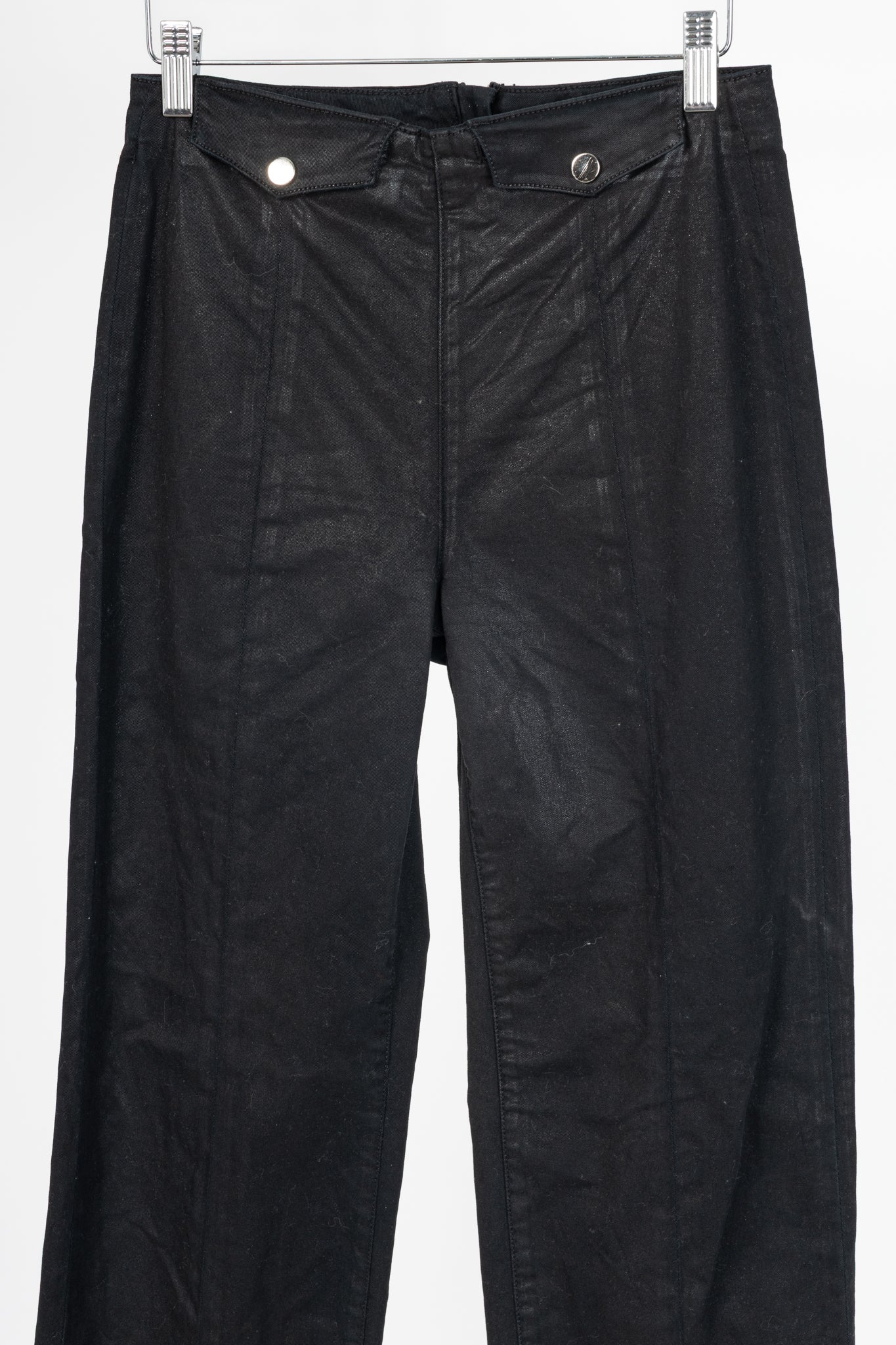 Veronica Beard Brinley Black Coated Wide Crop Extra High Rise Jeans