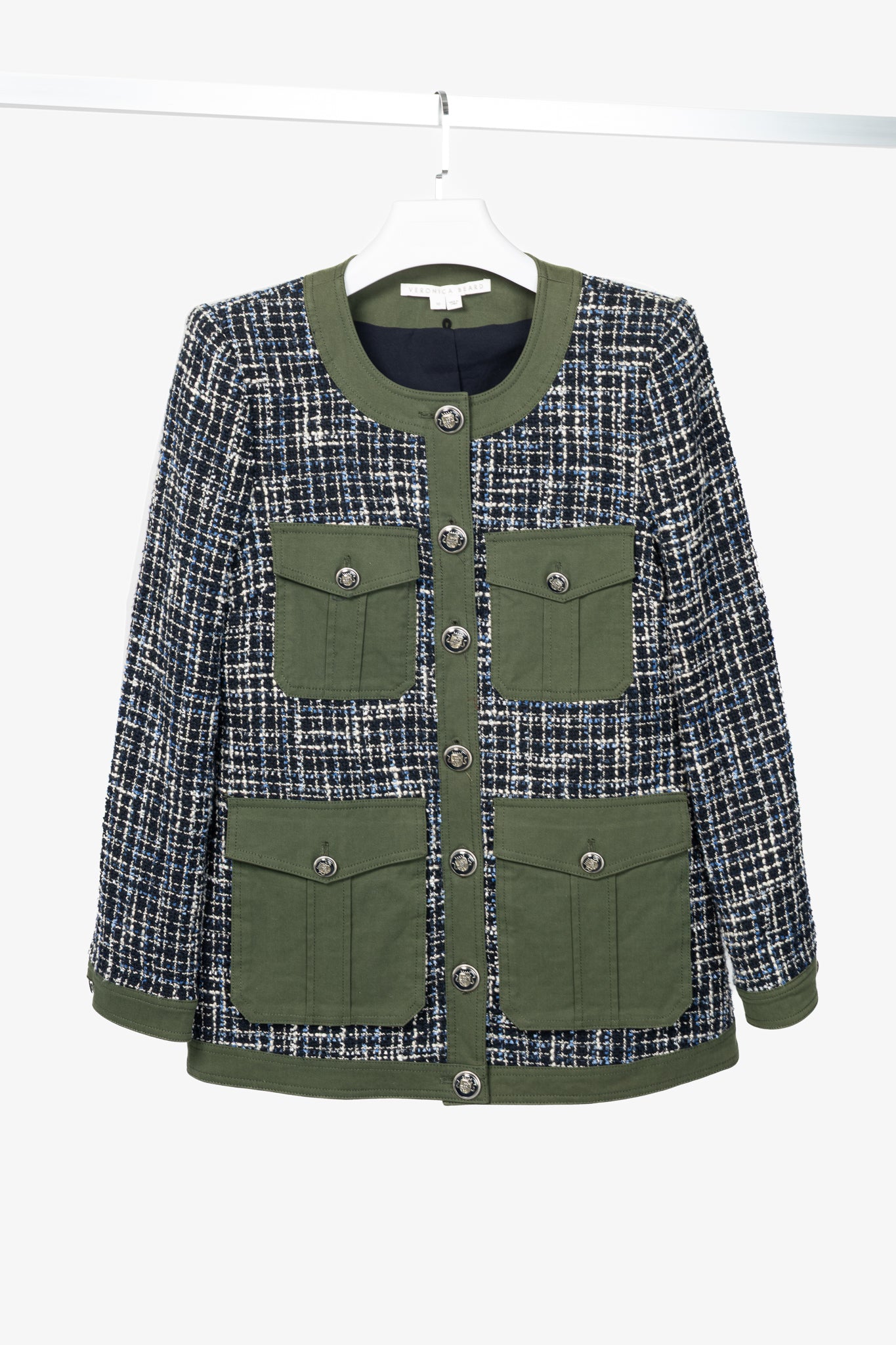 Veronica Beard Fielding Navy Multi Cotton-Blend Tweed Dickey Jacket