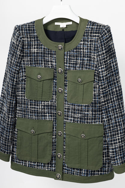 Veronica Beard Fielding Navy Multi Cotton-Blend Tweed Dickey Jacket