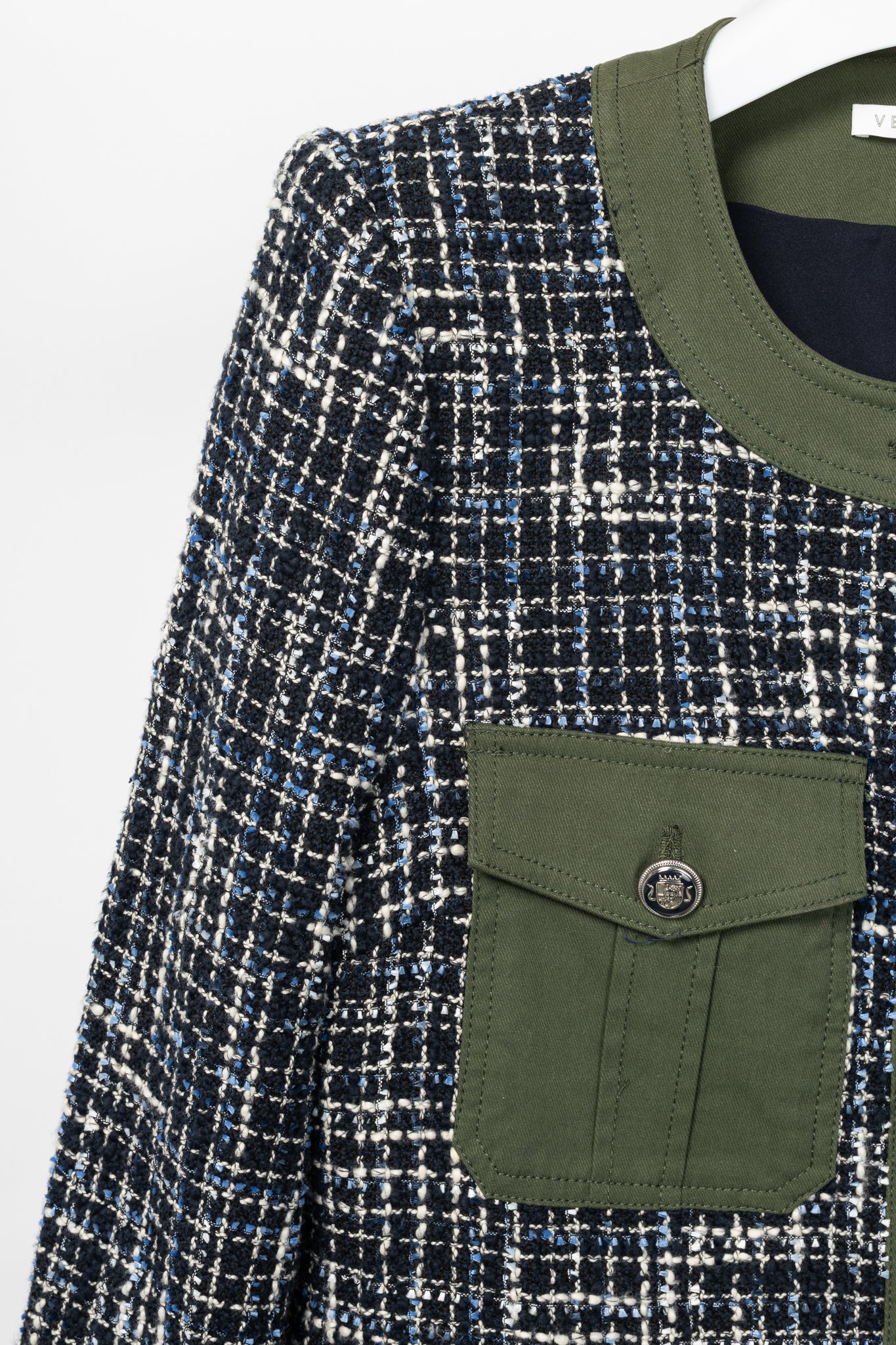 Veronica Beard Fielding Navy Multi Cotton-Blend Tweed Dickey Jacket