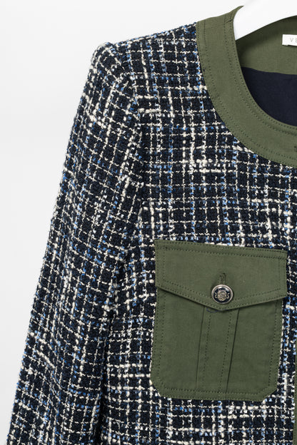 Veronica Beard Fielding Navy Multi Cotton-Blend Tweed Dickey Jacket