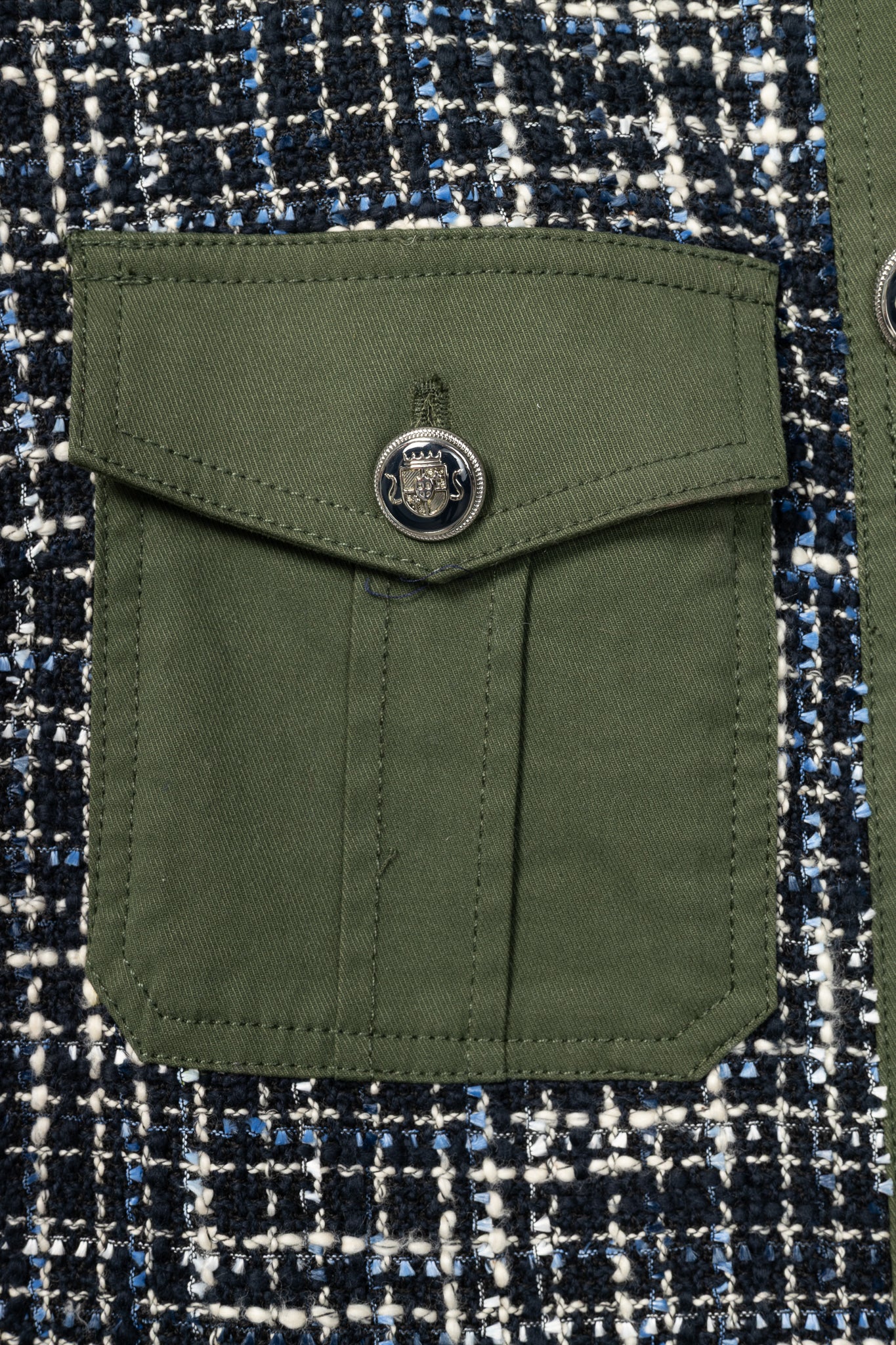 Veronica Beard Fielding Navy Multi Cotton-Blend Tweed Dickey Jacket