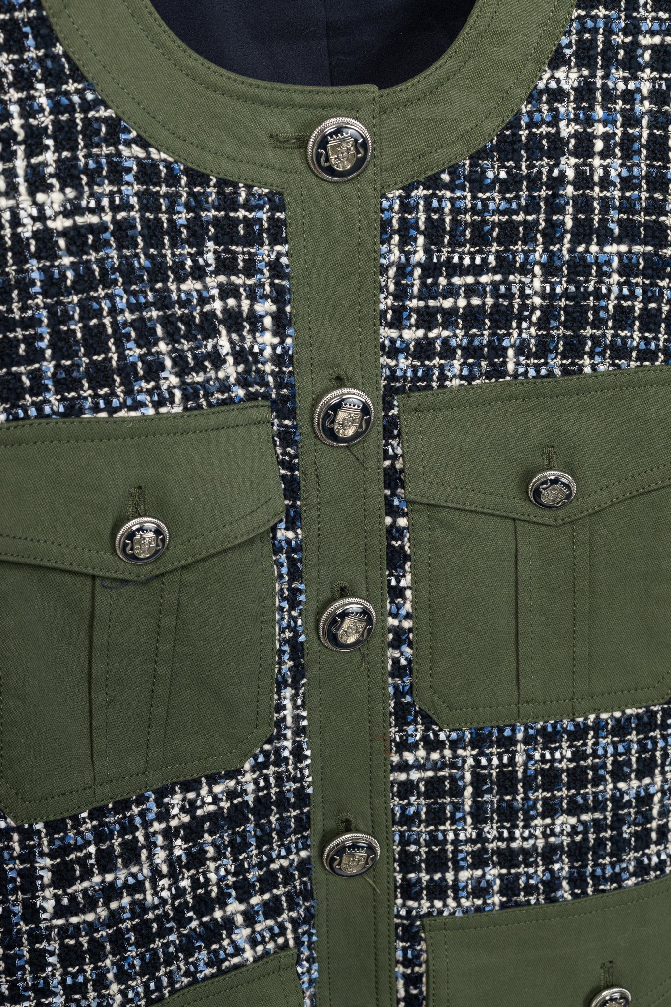 Veronica Beard Fielding Navy Multi Cotton-Blend Tweed Dickey Jacket