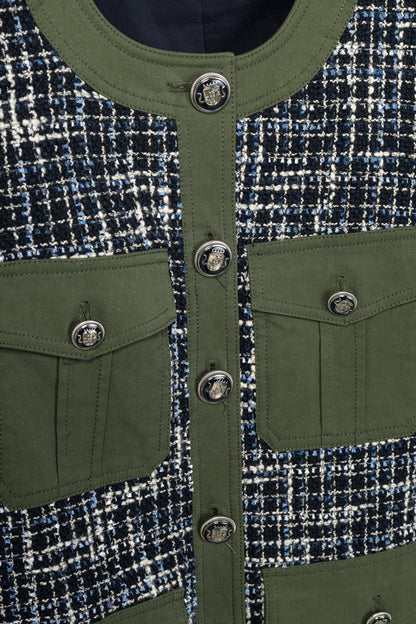 Veronica Beard Fielding Navy Multi Cotton-Blend Tweed Dickey Jacket