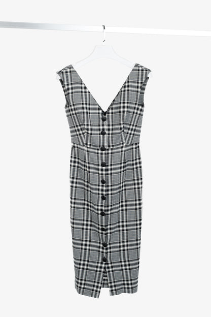 Veronica Beard Lark Black & White Plaid Cotton-Blend Sheath Midi Dress