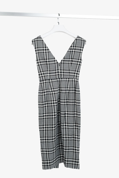Veronica Beard Lark Black & White Plaid Cotton-Blend Sheath Midi Dress