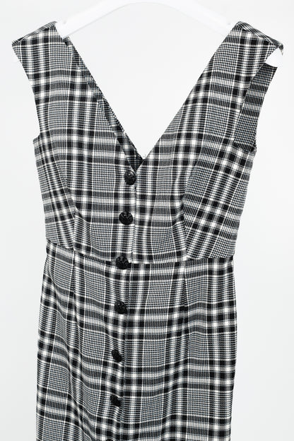 Veronica Beard Lark Black & White Plaid Cotton-Blend Sheath Midi Dress
