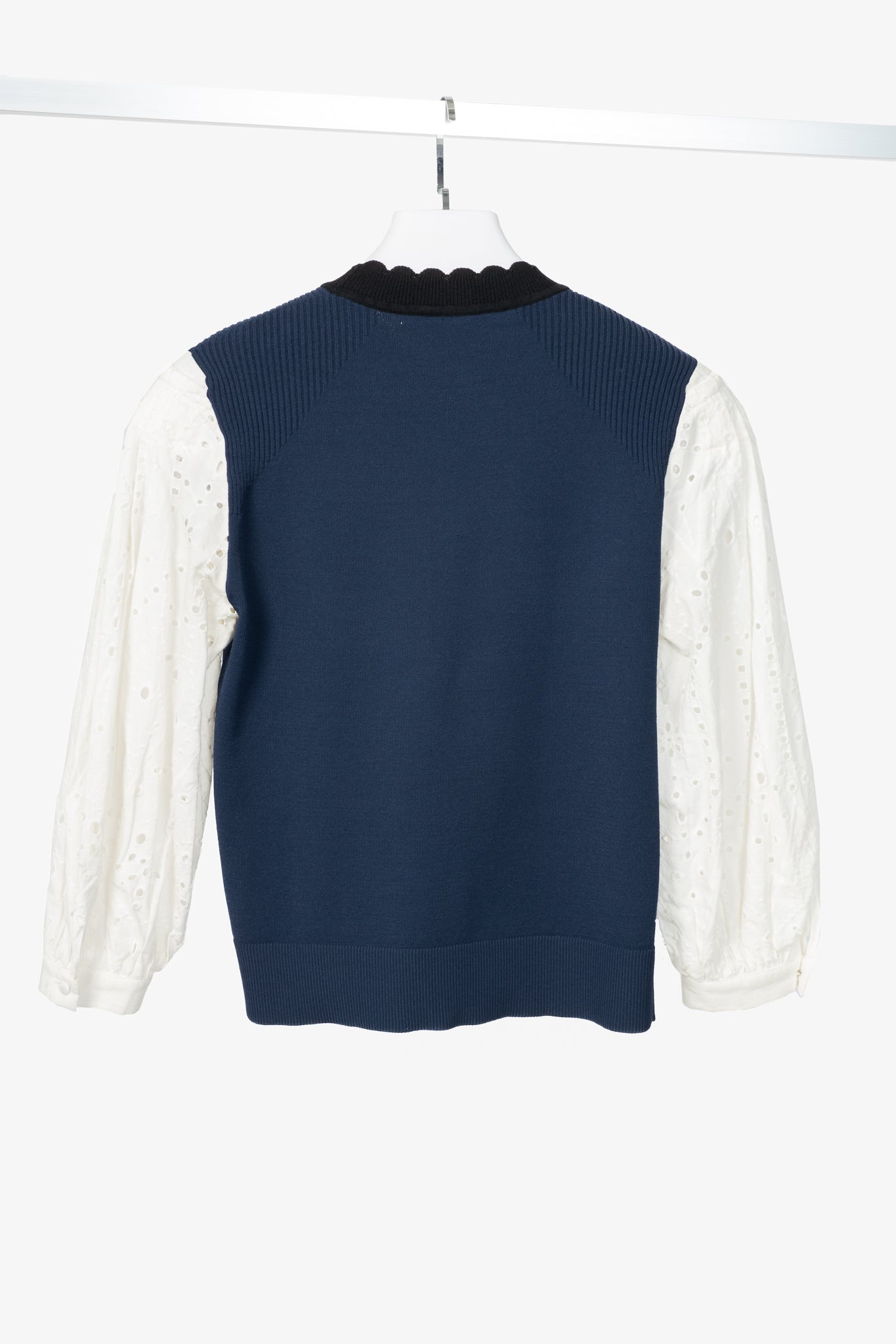 Veronica Beard Roy Navy Mix-Media Sweater