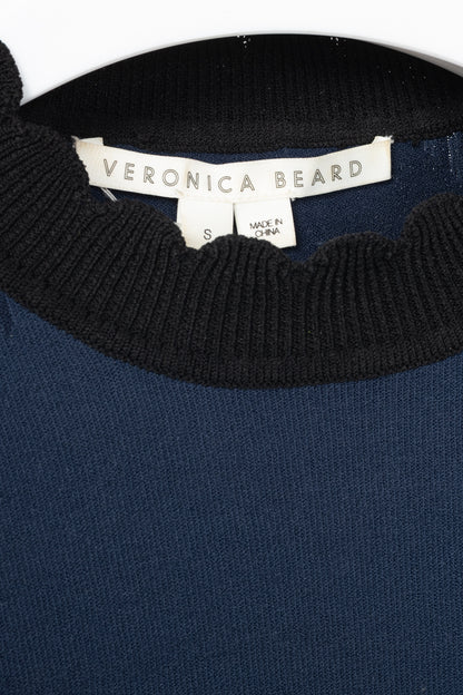 Veronica Beard Roy Navy Mix-Media Sweater