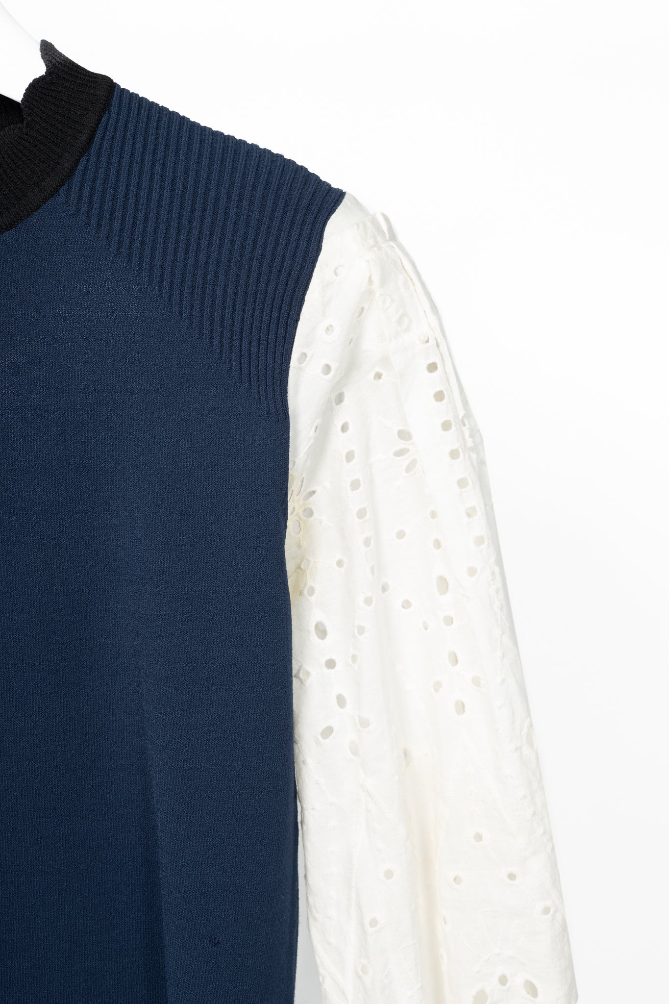 Veronica Beard Roy Navy Mix-Media Sweater