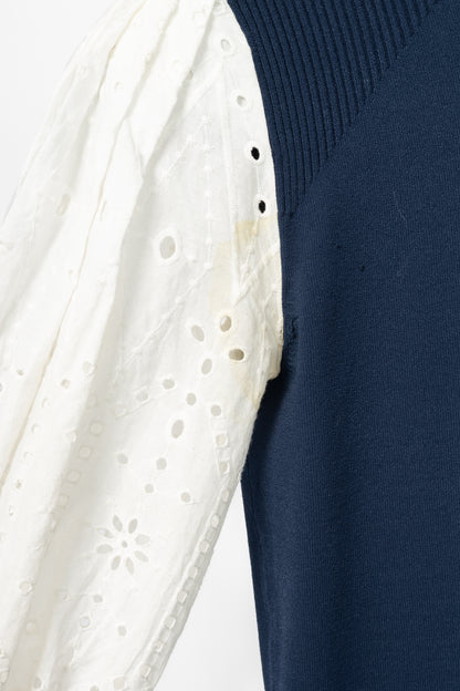 Veronica Beard Roy Navy Mix-Media Sweater