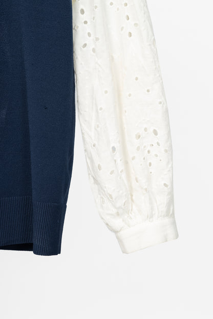 Veronica Beard Roy Navy Mix-Media Sweater