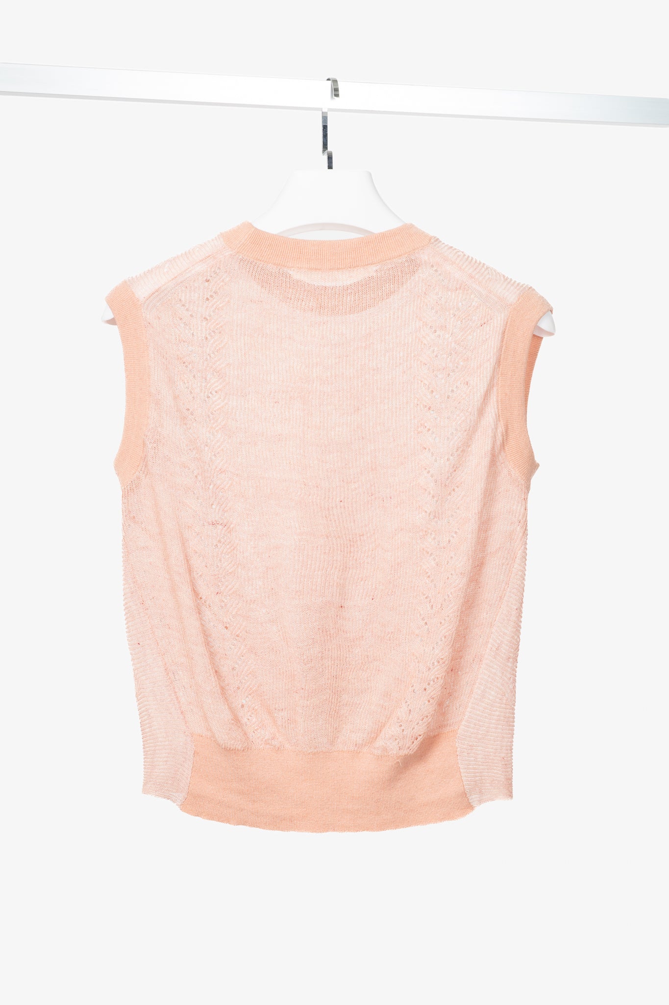 Veronica Beard Kellen Dusty Pink Linen Pointelle Twist-Front Sleeveless Sweater