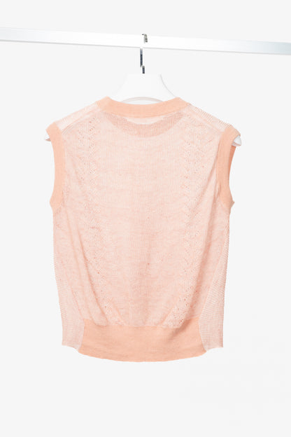 Veronica Beard Kellen Dusty Pink Linen Pointelle Twist-Front Sleeveless Sweater