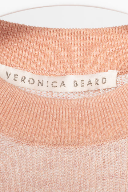 Veronica Beard Kellen Dusty Pink Linen Pointelle Twist-Front Sleeveless Sweater