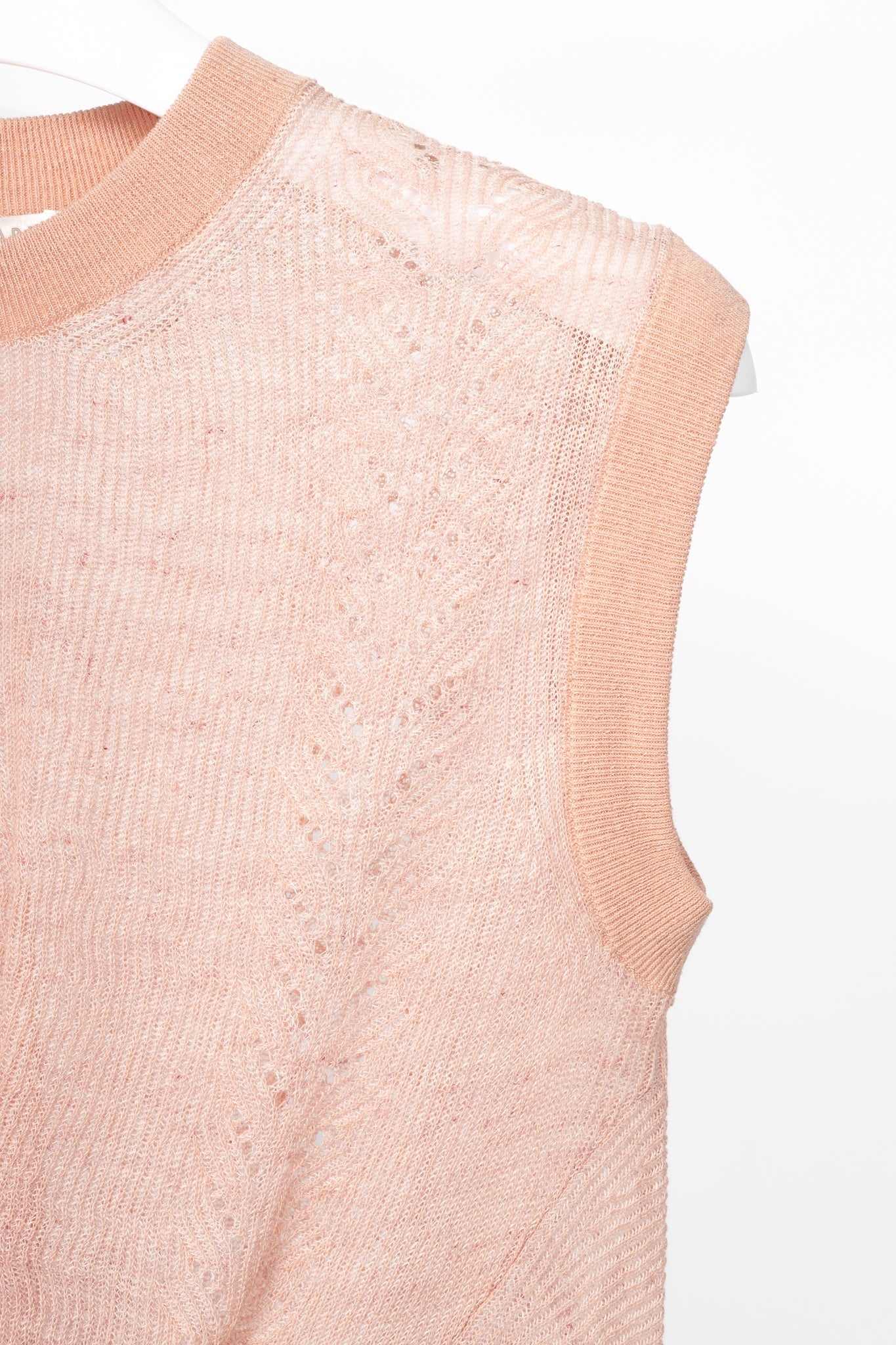 Veronica Beard Kellen Dusty Pink Linen Pointelle Twist-Front Sleeveless Sweater