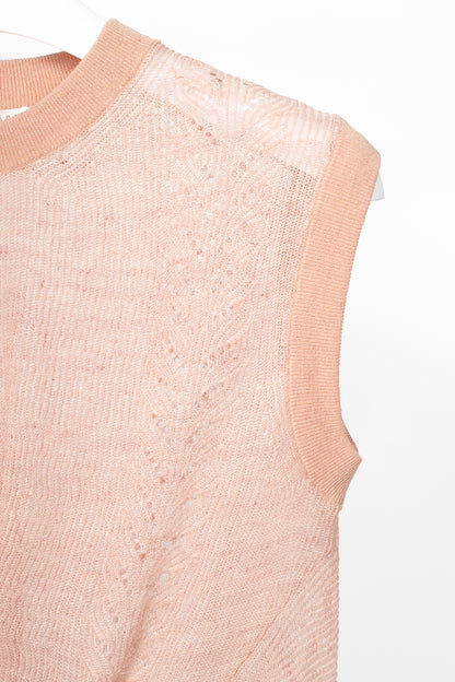 Veronica Beard Kellen Dusty Pink Linen Pointelle Twist-Front Sleeveless Sweater