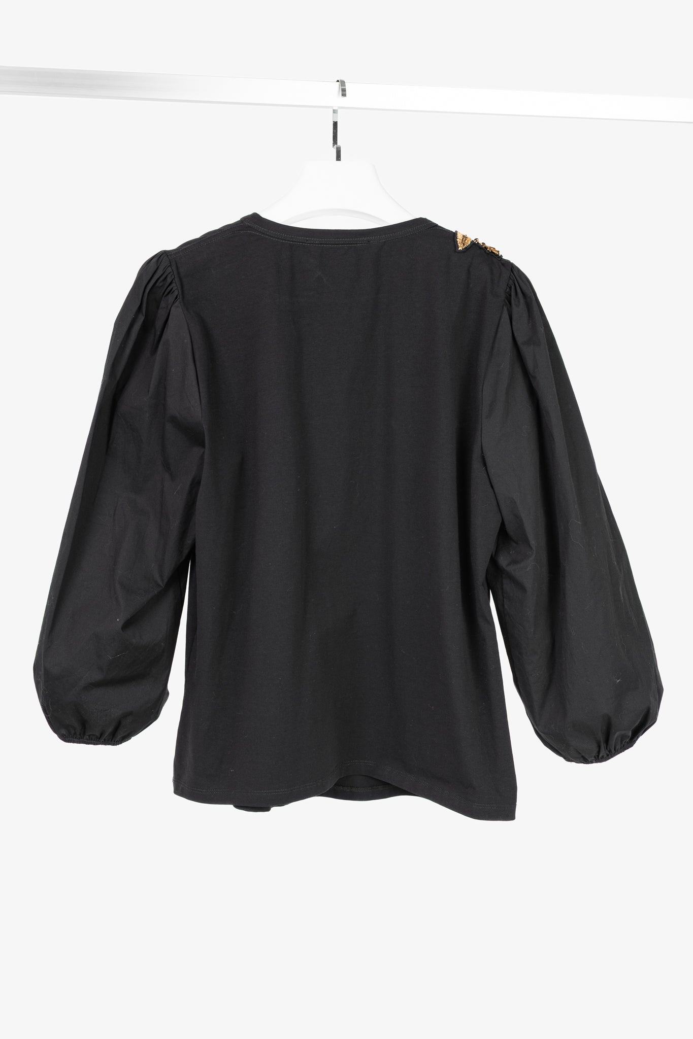 Veronica Beard Jeans Franchi Black Embroidered Puff-Sleeve Top