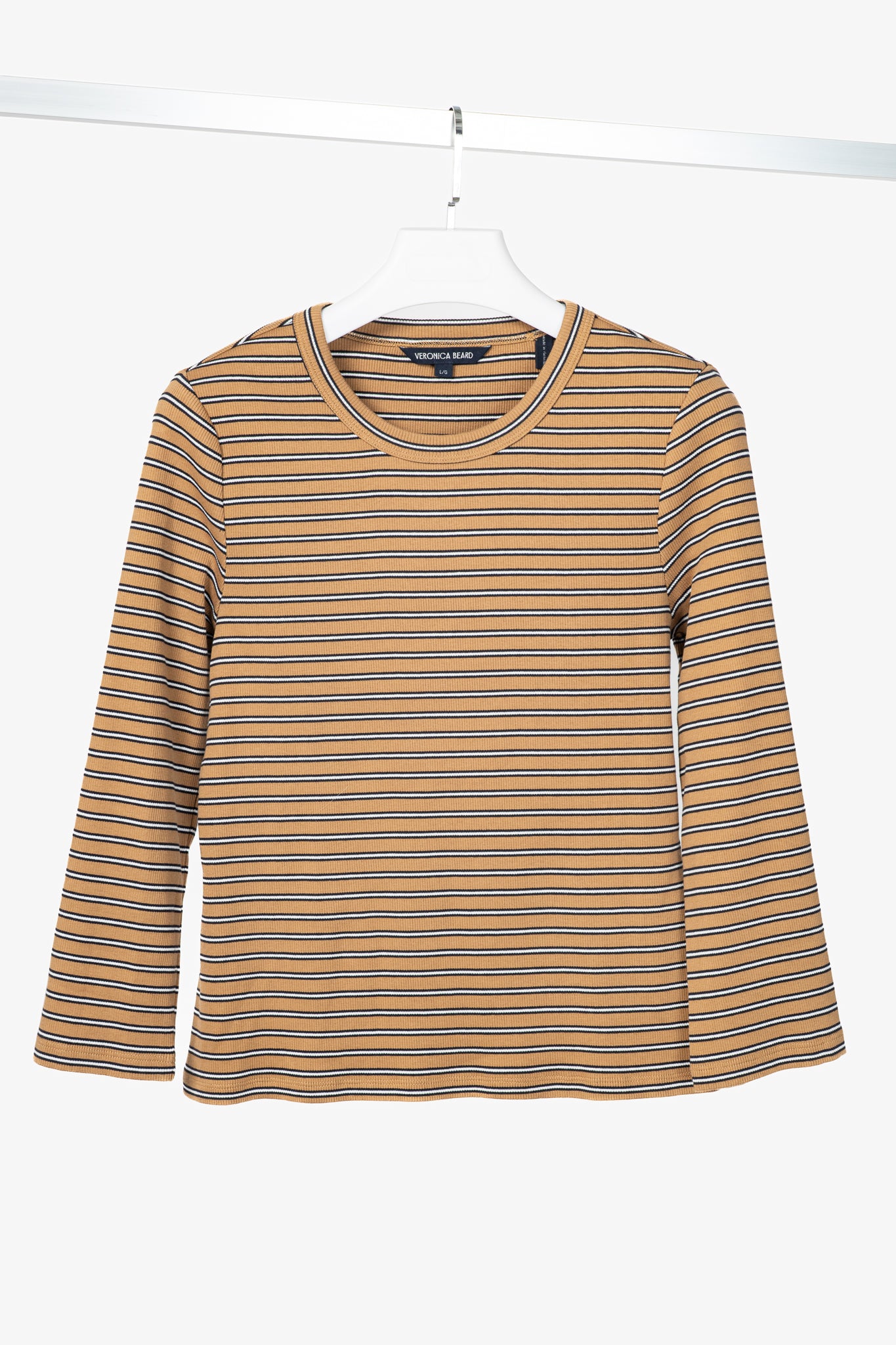 Veronica Beard Pruitt Brown Multi Striped Three-Quarter-Sleeve Shirt