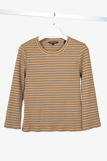 Veronica Beard Pruitt Brown Multi Striped Three-Quarter-Sleeve Shirt