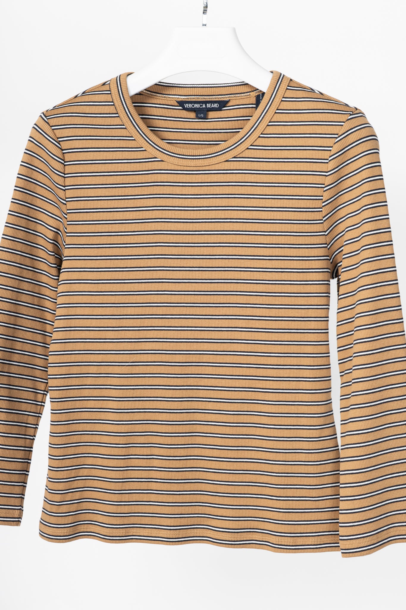 Veronica Beard Pruitt Brown Multi Striped Three-Quarter-Sleeve Shirt
