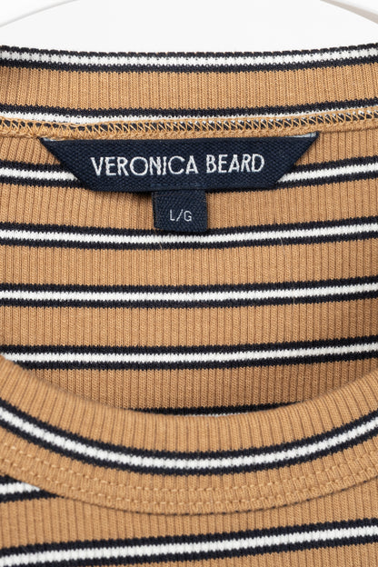 Veronica Beard Pruitt Brown Multi Striped Three-Quarter-Sleeve Shirt