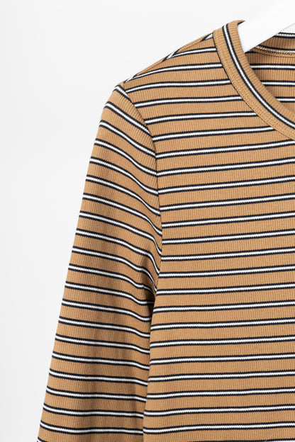 Veronica Beard Pruitt Brown Multi Striped Three-Quarter-Sleeve Shirt