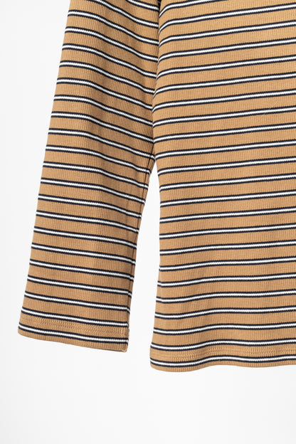 Veronica Beard Pruitt Brown Multi Striped Three-Quarter-Sleeve Shirt