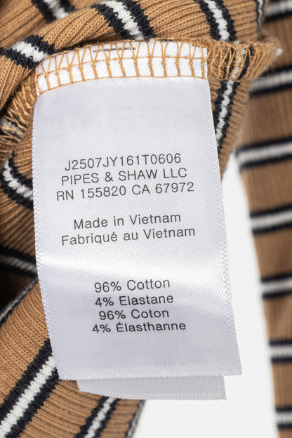 Veronica Beard Pruitt Brown Multi Striped Three-Quarter-Sleeve Shirt