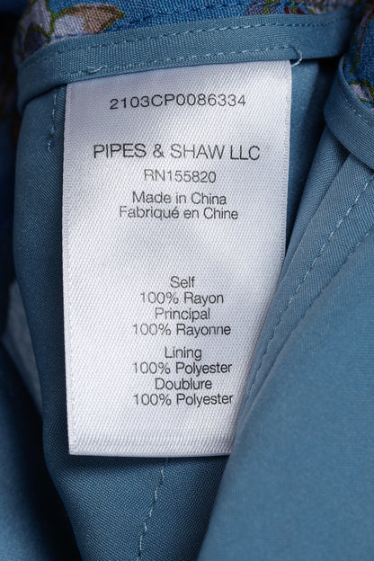 Veronica Beard Blue Pomeline Floral-Print Crepe de Chine Pants