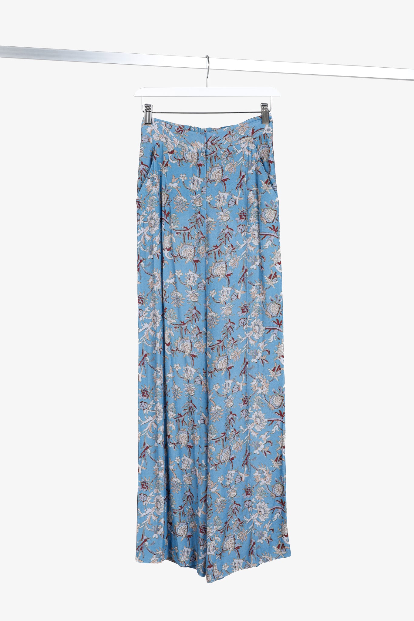 Veronica Beard Blue Pomeline Floral-Print Crepe de Chine Pants