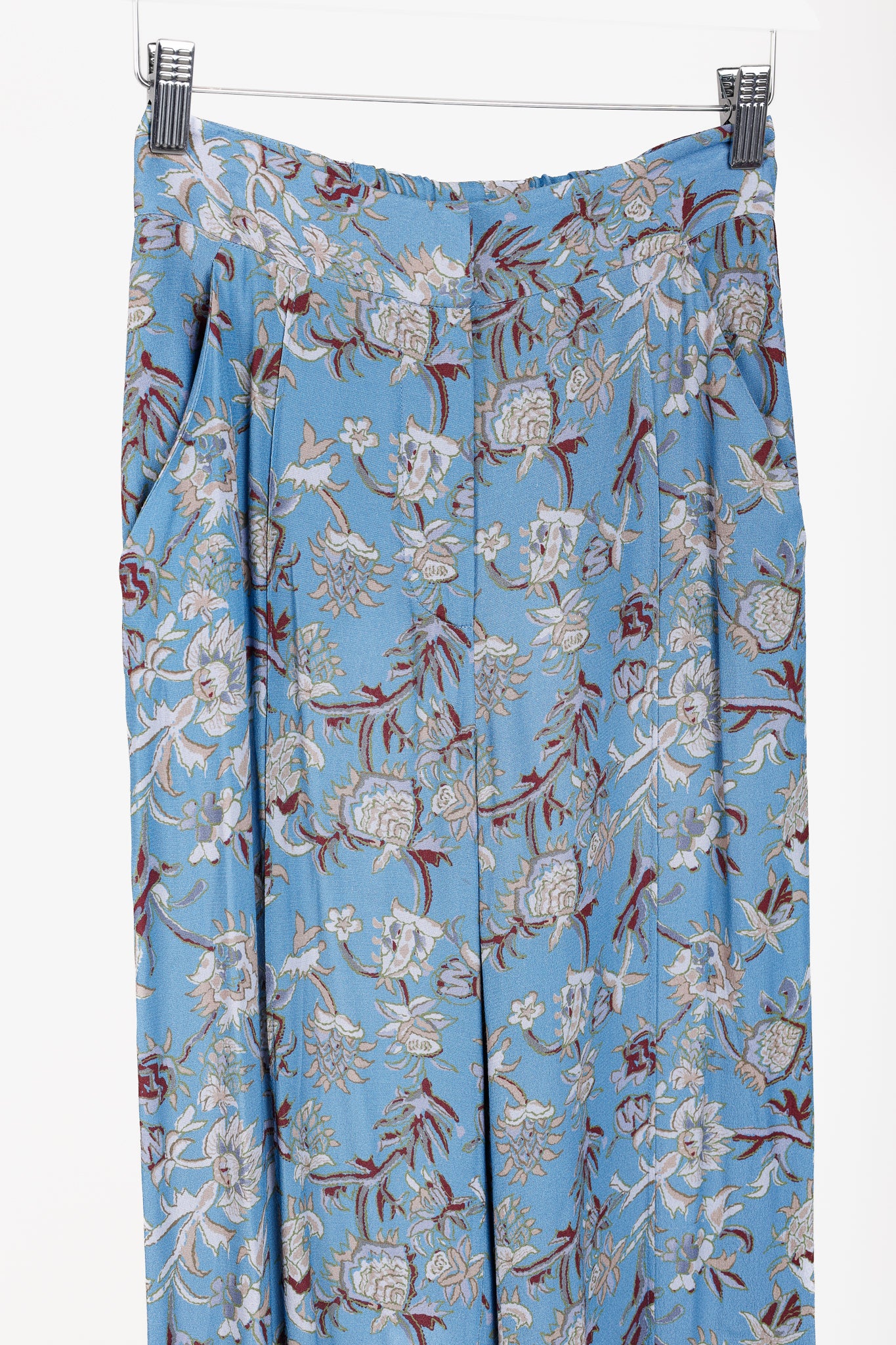 Veronica Beard Blue Pomeline Floral-Print Crepe de Chine Pants
