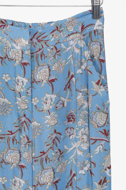 Veronica Beard Blue Pomeline Floral-Print Crepe de Chine Pants