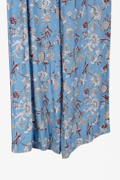 Veronica Beard Blue Pomeline Floral-Print Crepe de Chine Pants