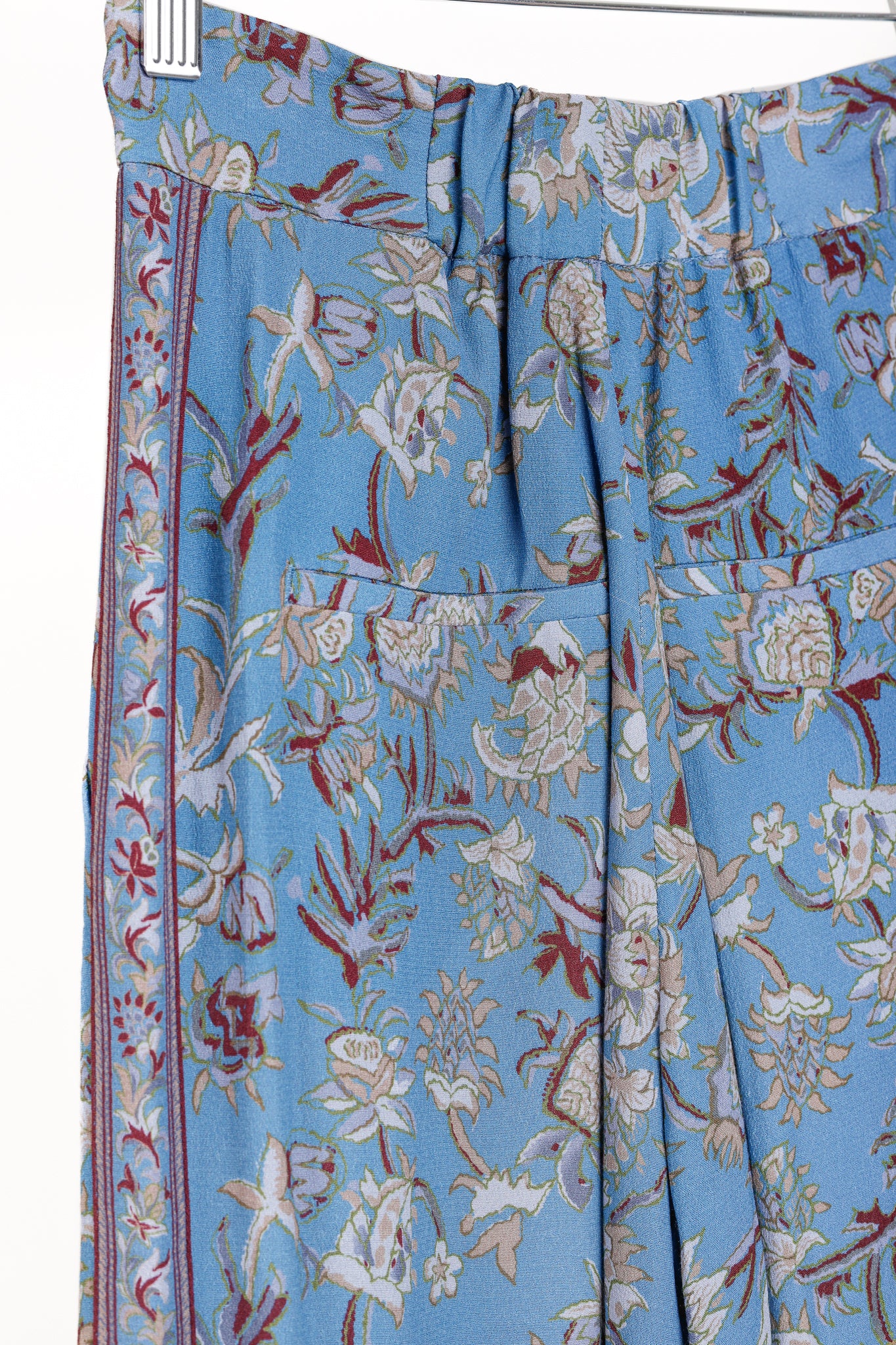Veronica Beard Blue Pomeline Floral-Print Crepe de Chine Pants