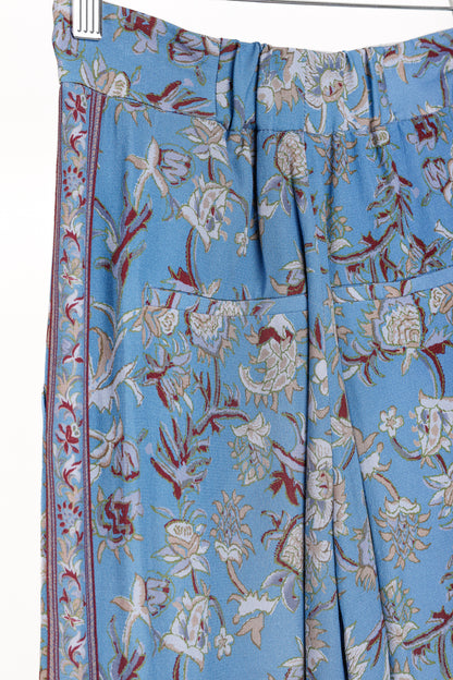 Veronica Beard Blue Pomeline Floral-Print Crepe de Chine Pants