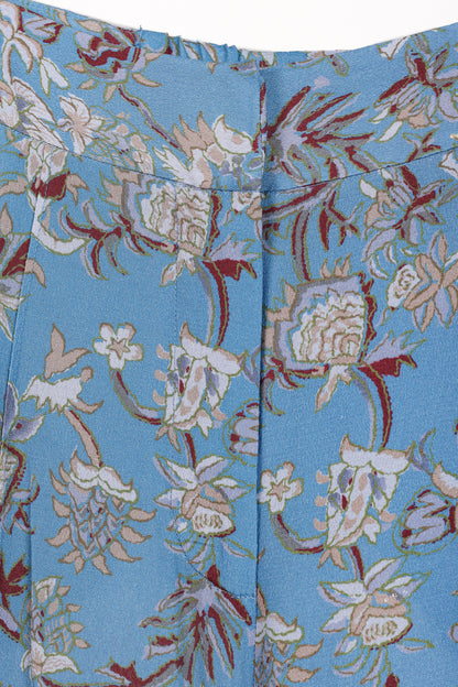 Veronica Beard Blue Pomeline Floral-Print Crepe de Chine Pants
