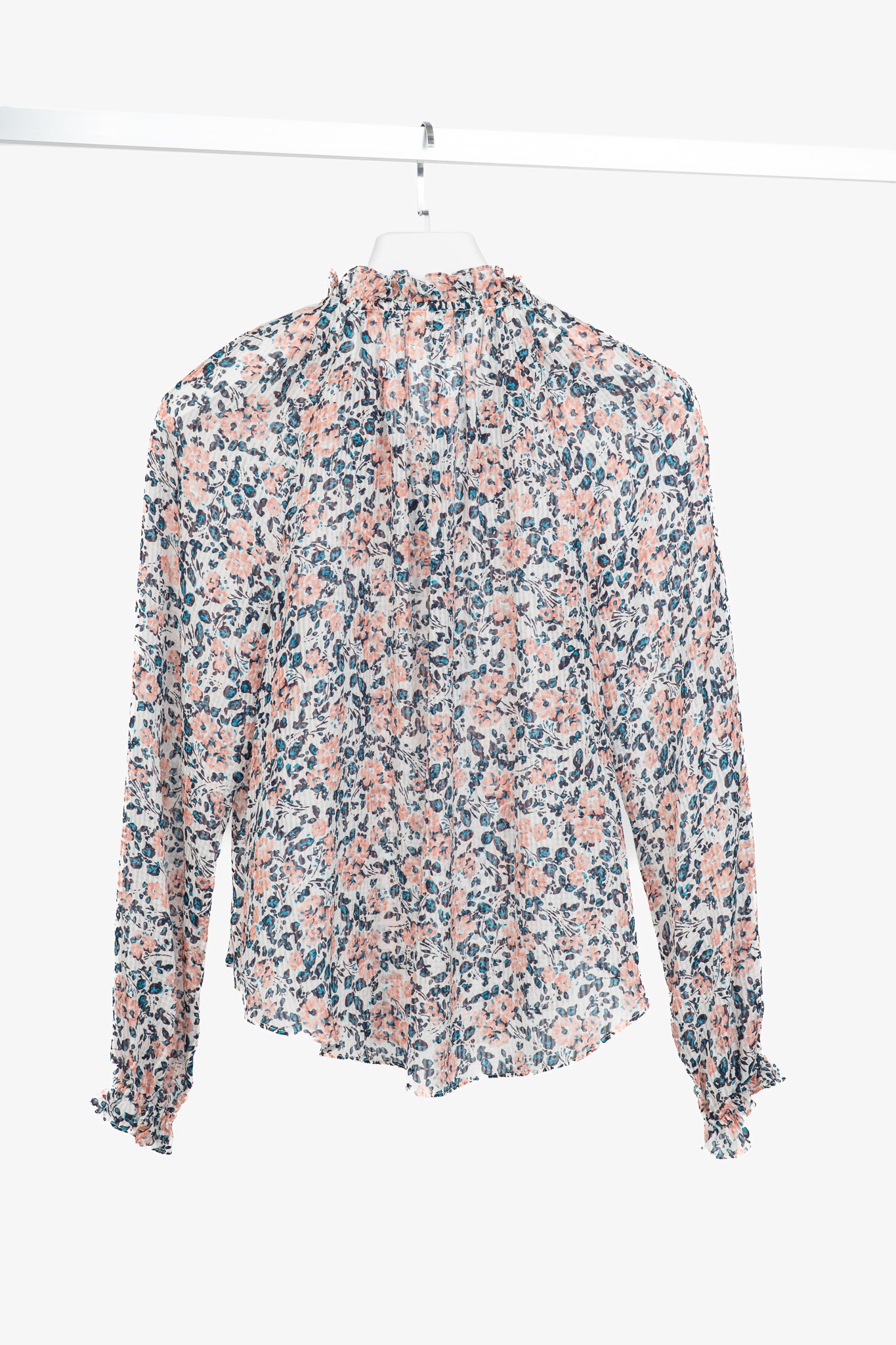 Veronica Beard Antonette White Floral-Print Silk Ruffled Blouse