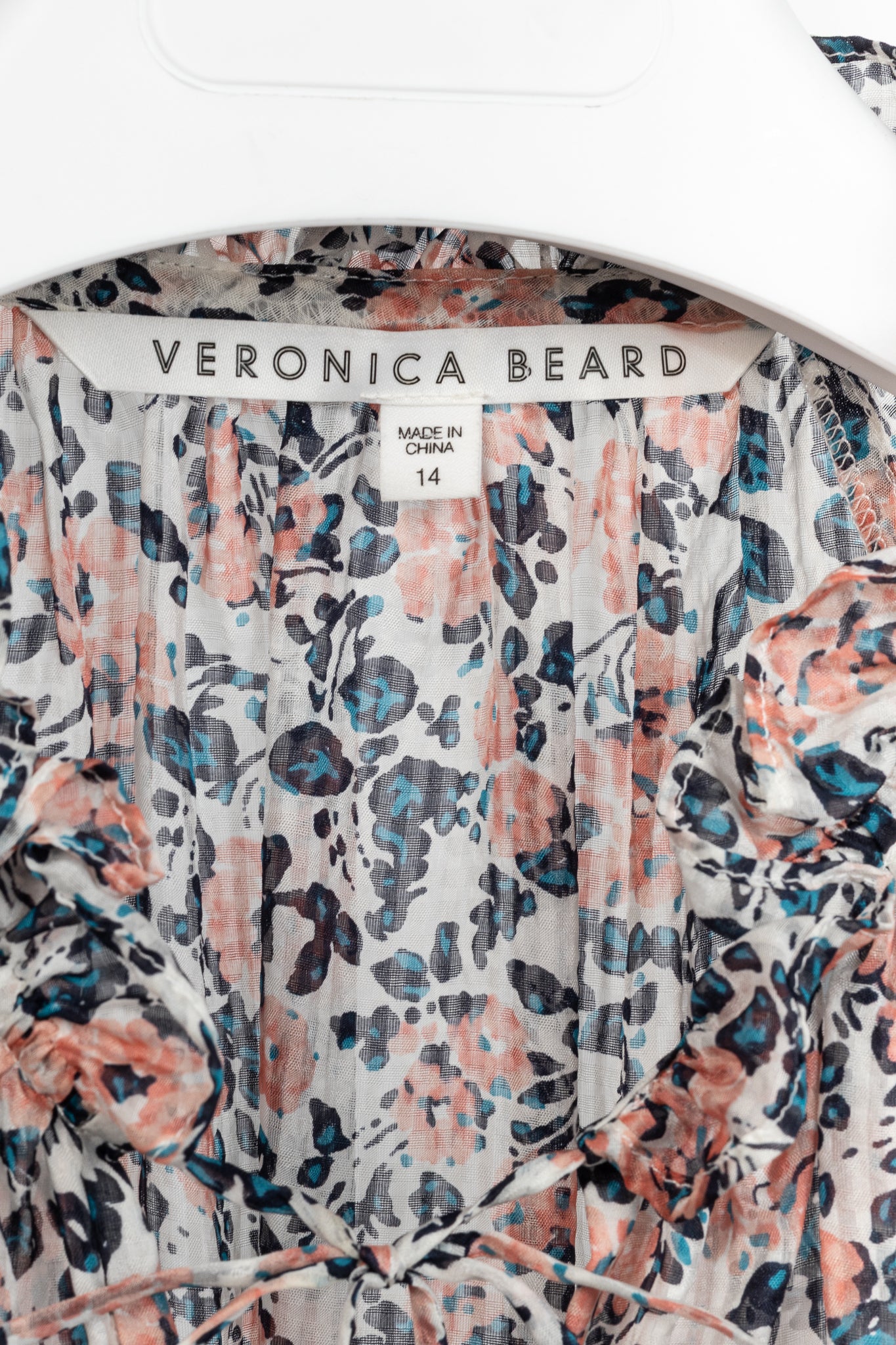 Veronica Beard Antonette White Floral-Print Silk Ruffled Blouse