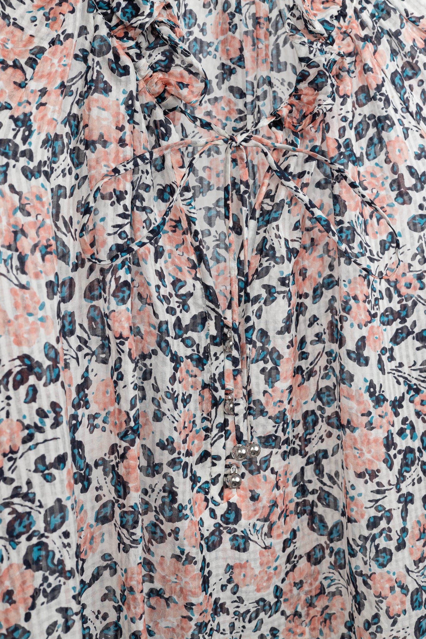 Veronica Beard Antonette White Floral-Print Silk Ruffled Blouse