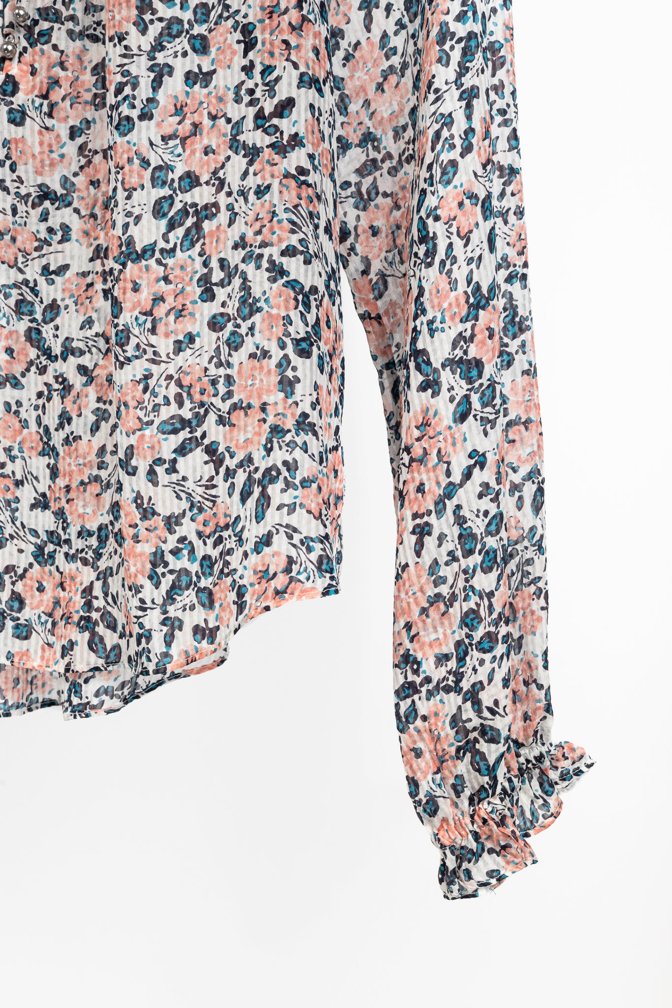 Veronica Beard Antonette White Floral-Print Silk Ruffled Blouse